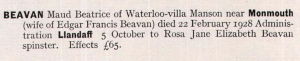 Maud Beatrice (reis) Bevan Probate