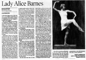 Lady Alice Barnes Obit