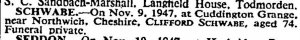 Clifford Schwabe death notice  Nov 12 1947