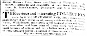 George Cumberland Auction May 05 1835