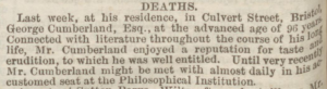 George Cumberland Death August 17 1848A