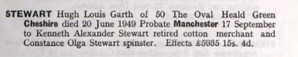 Hugh Louis Garth Stewart Probate