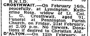 Katherine Rosa (Man) Crosthwait Death Notice  Feb 18 1975