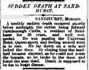 Death of Edward Oxenborough Crofts 27 January 1891