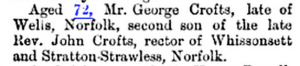 George Crofts Death 1867 Gent Magazine