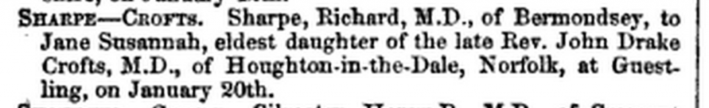 Jane Susannah Crofts Mariage British Medical Journal 1859